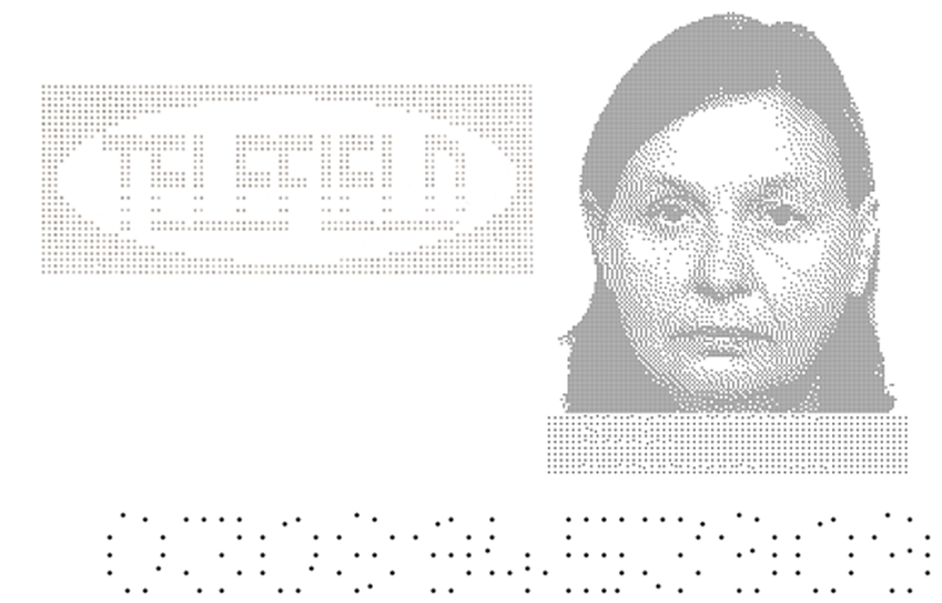 Example of encrypted logo and encypted image of a face of a woman